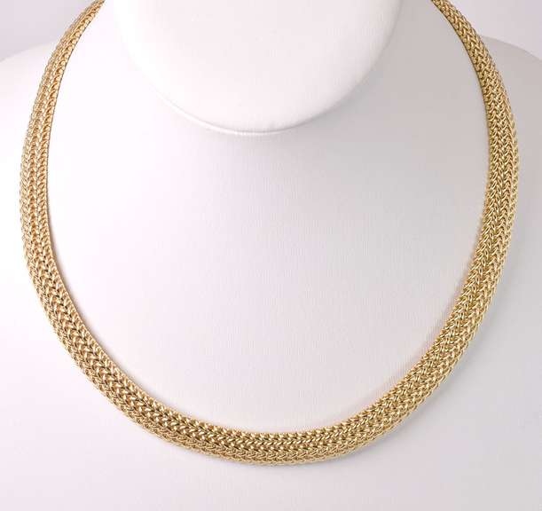 Brilliant Heavy Braided Necklace in 14K Yellow Gold