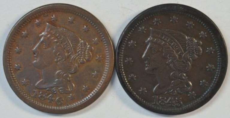 Pair of really nice Braided Hair Large Cents: 1845 & 1846