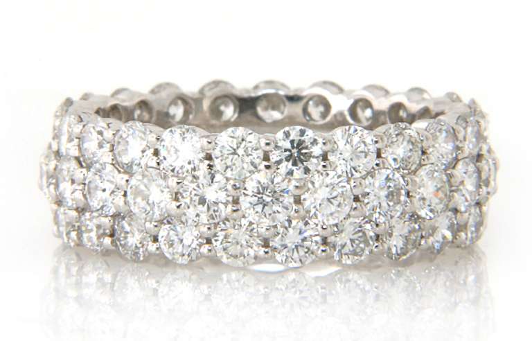 Remarkable White Gold 4.72ctw Diamond Triple Row Eternity Band, New