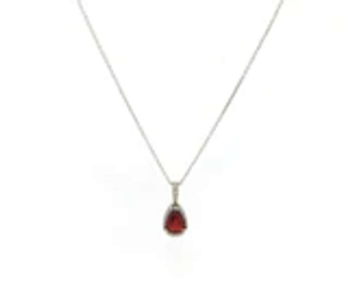 Charming White Gold Pear Cut Ruby and Diamond Frame Pendant on Chain