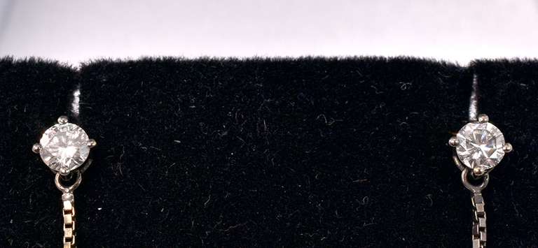 Long Beautiful Diamond and Tanzanite Dangling Earrings in 18K Colored Gold