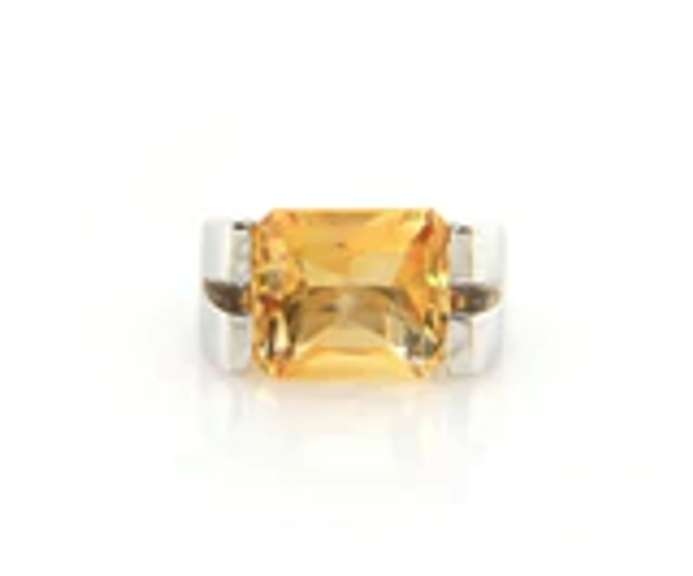 Majestic White Gold Emerald Cut Citrine Ring