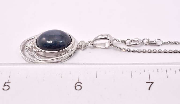 Amazing Massive 15.4CTS Cabochon-Cut Star Sapphire & 0.12CTW Diamond Pendant Neckace in Sterling Silver