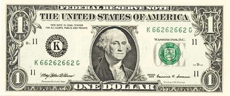 Superb Crisp 1999 $1 Note Dallas Binary Repeater Serial Number!