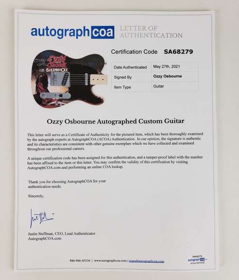 Ozzy Osbourne Signed Fender Blizzard Of Ozz  Graphics Photo Guitar BAS Witness
