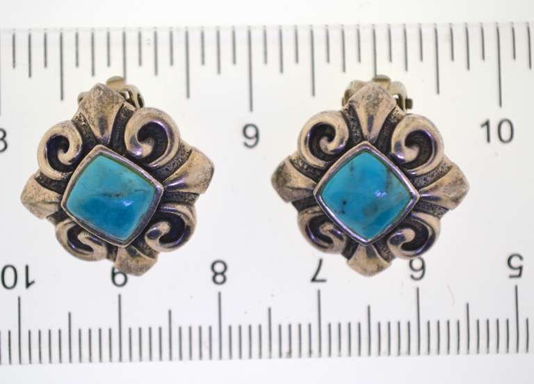 Sterling Silver Turquoise Color Clip Earrings