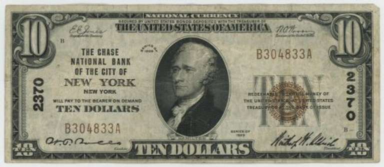 1929 Series $10 National of Chase Bank of New York, NY (2360)