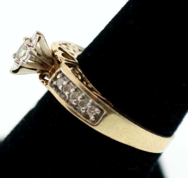 Gorgeous Centerpiece Diamond Ring with Channel Set Diamonds on a 10k Gold Band