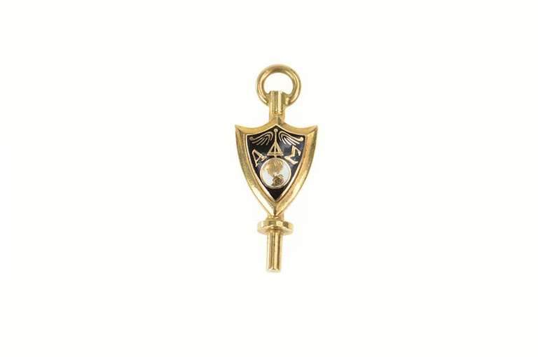 10K Yellow Gold Alpha Delta Sigma Enamel Frat Watch Key Charm/Pendant