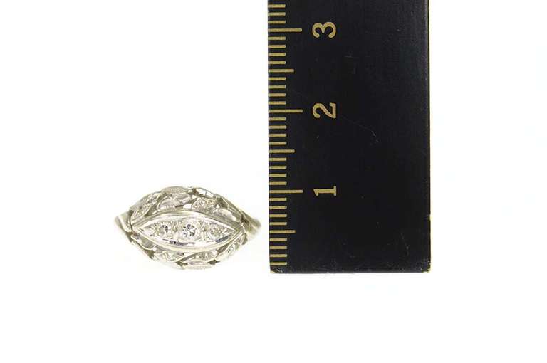14K White Gold 1950's Diamond Ornate Leaf Vine Statement Ring