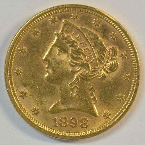 Vibrant BU 1898 US $5 Liberty Gold Piece. Full strike