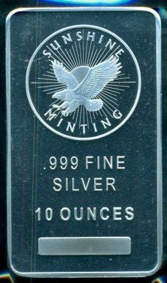 Prooflike Sunshine Mining Pure 10 Troy oz Silver Bar