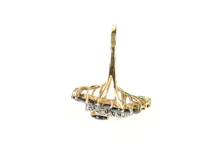 14K Yellow Gold Marquise Natural Sapphire Diamond Swirl Ring