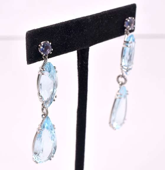 Sensational Dangling Topaz and Amethyst Drop Earrings in 18K White Gold