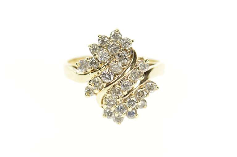 14K Yellow Gold 1.56 Ctw Retro Diamond Bypass Cluster Ring