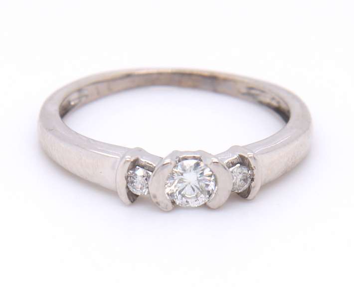 Fantastic White Gold 3 Diamond Half Bezel Ring