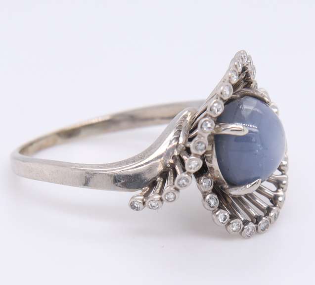 Wonderful White Gold Star Sapphire and Diamond Ring