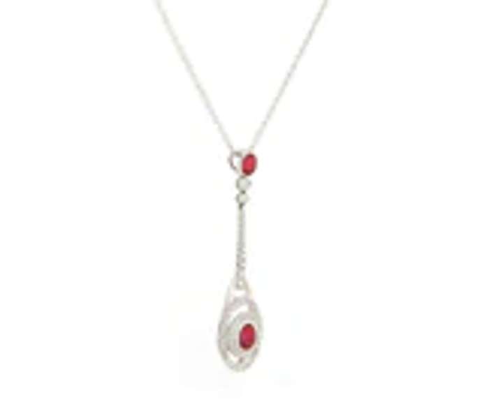 Powerful 18kt oval Rubies and Diamond Double Frame Pendant on Chain