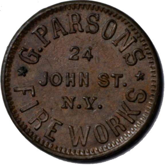 1863 G Parsons. NY City NY Fireworks Civil War Store Card.