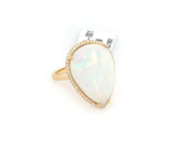 Majestic Yellow Gold Pear Opal and Diamond Ring