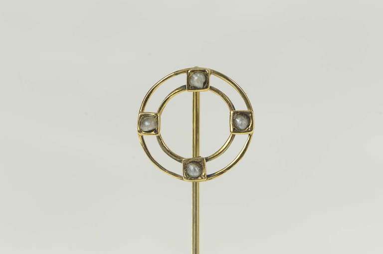 10K Yellow Gold Victorian Seed Pearl Geometric Circle Round Stick Pin