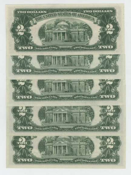 Lot of 5 Superb Gem Crisp Uncirculated 1953 $2 Red Seal notes