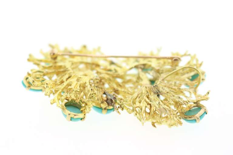 18K yellow gold Turquoise and Diamond Converter Brooch with Reef Design