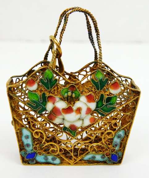 Antique Chinese Filigree Enameled Basket Pendant
