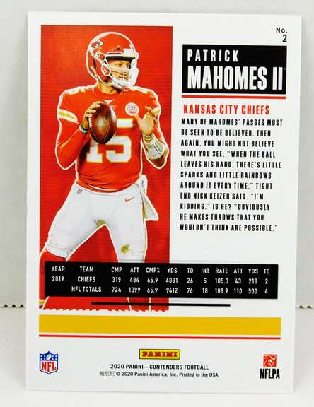 Patrick Mahomes 2020 Panini Football Card, #2