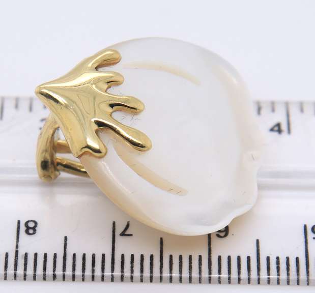 Fabulous Yellow Gold Mop Carved Petal Earrings