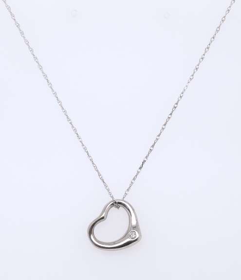 Dainty White Gold Open Heart with Diamond Accent Necklace
