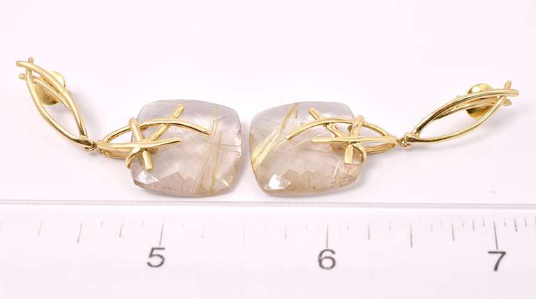 Fancy & Unique Rubilated Quartz Earrings, 18KT