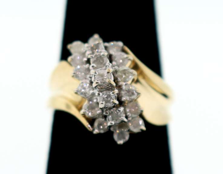 Triple Row Diamond Cluster Ring with 10k Gold
