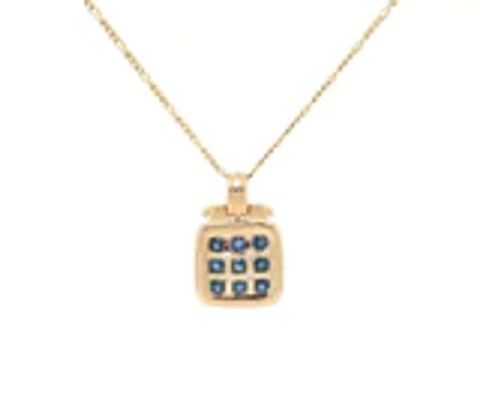 Attractive Yellow Gold Sapphire and Diamond Square Pendant on Chain