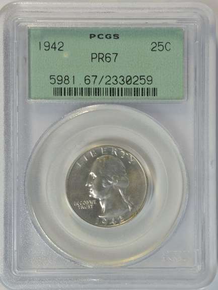 Fabulous 1942 Proof Washington 25c. PCGS PR67 Old Green Label
