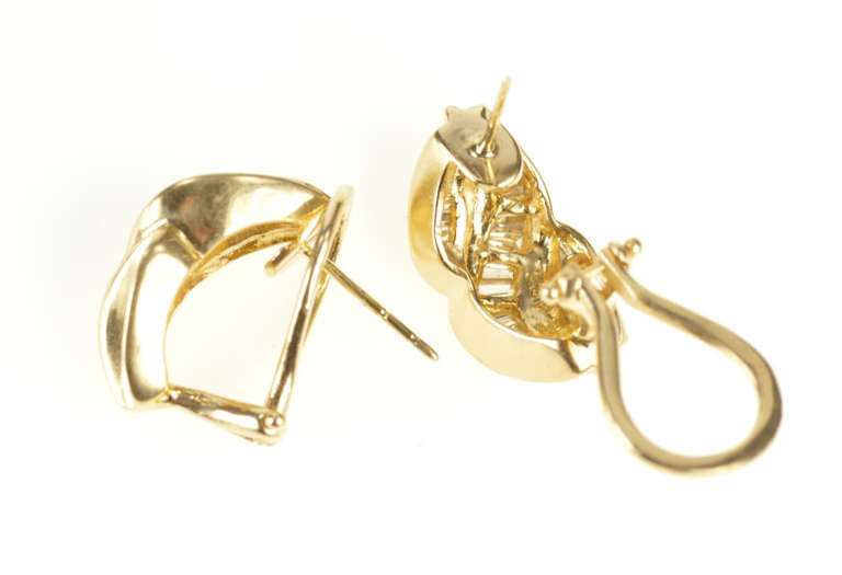 14K Yellow Gold Baguette Diamond Criss Cross French Clip Earrings