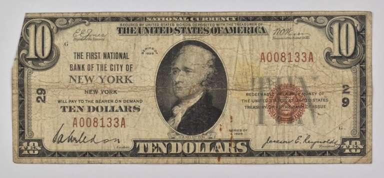 1929 $10 New York, NY United States National Currency - 29