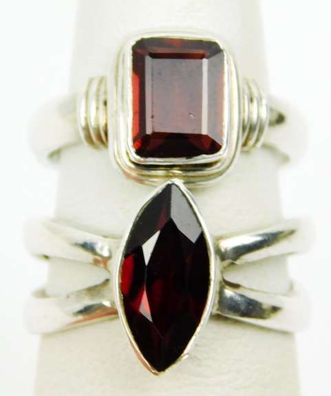 2 Sterling Silver Garnet Rings, 5.5 & 6
