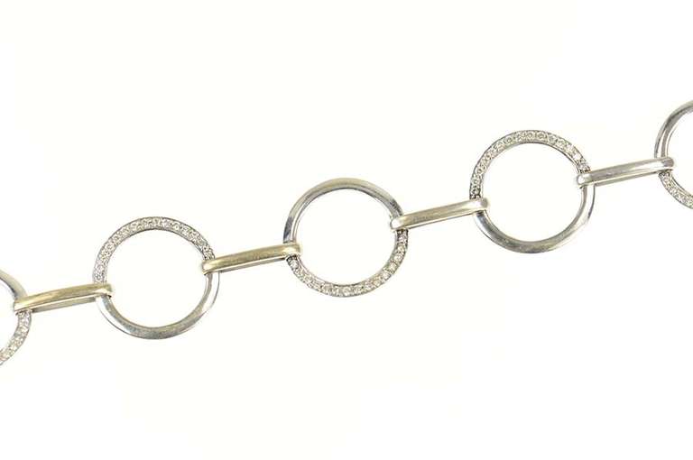 18K White Gold 0.90 Ctw Diamond Circle Chain Statement Bracelet