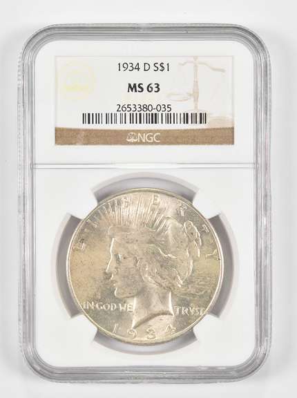 MS63 1934-D Peace Silver Dollar - Graded NGC