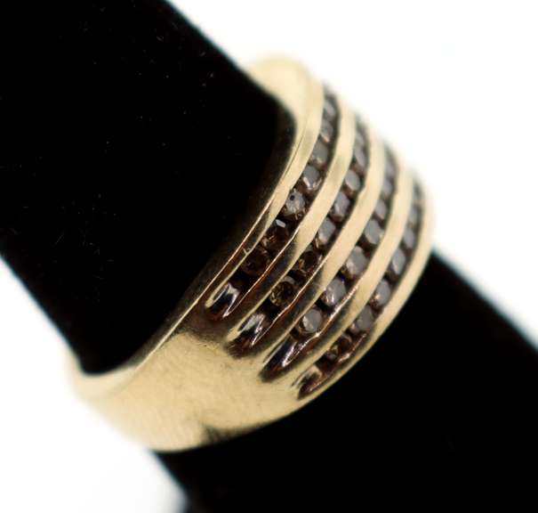 Powerful Quadruple Row 10k Gold Channel Set Diamond Ring