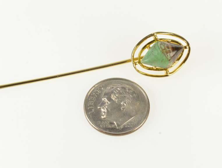 14K Yellow Gold Victorian Jasper Cabochon Wavy Halo Stick Pin
