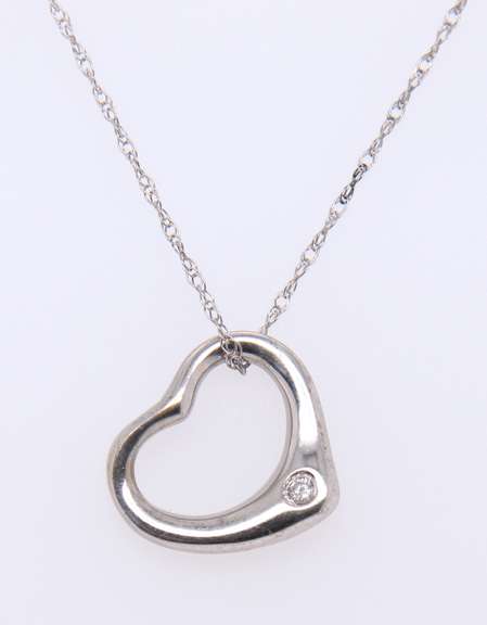 Dainty White Gold Open Heart with Diamond Accent Necklace