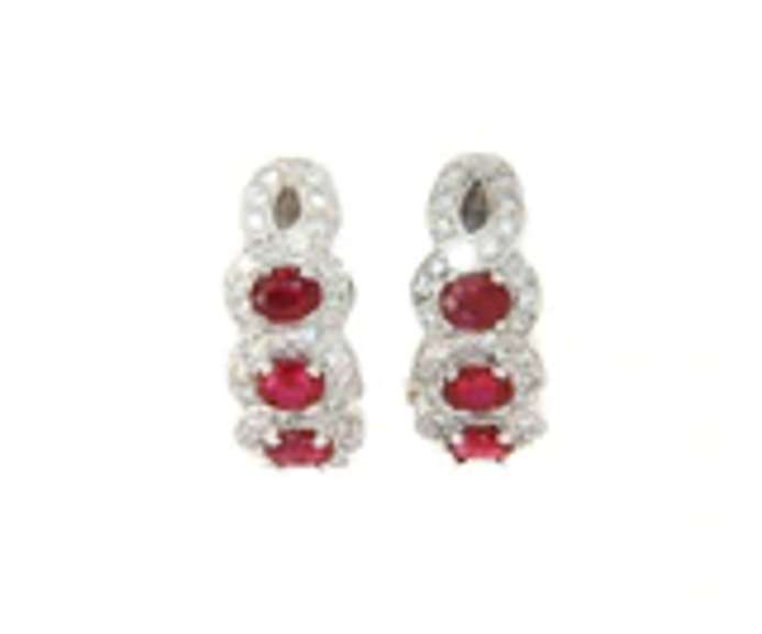 Majestic 18kt White Gold Ruby and Diamond Tree Stone J Hoop Earrings
