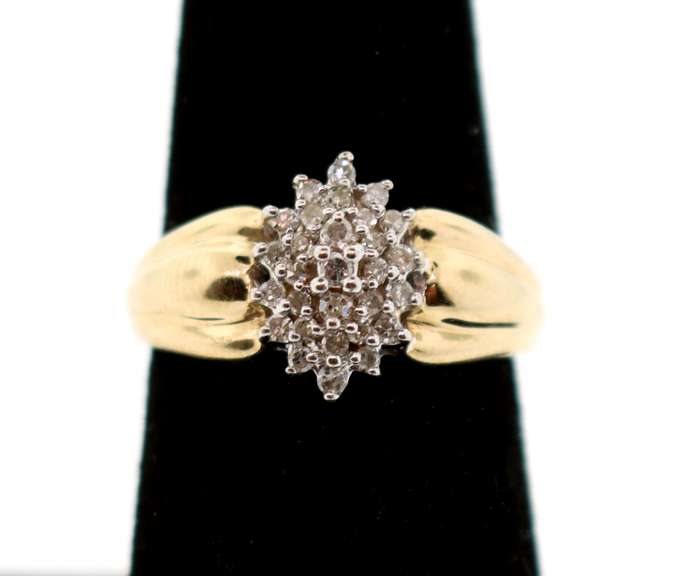 Classy Cushioned 10k Gold Cluster Diamond Ring