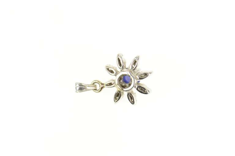 14K White Gold Retro Syn. Star Sapphire Diamond Flower Halo Pendant