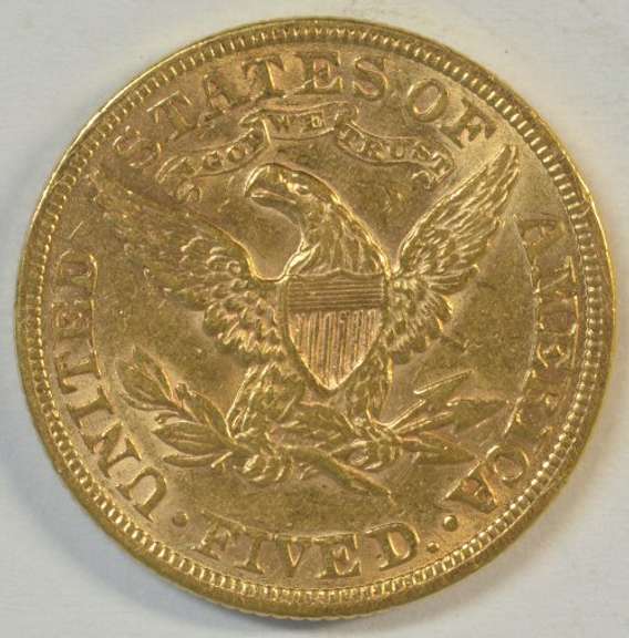 Lustrous 1898 US $5 Liberty Gold Piece in AU