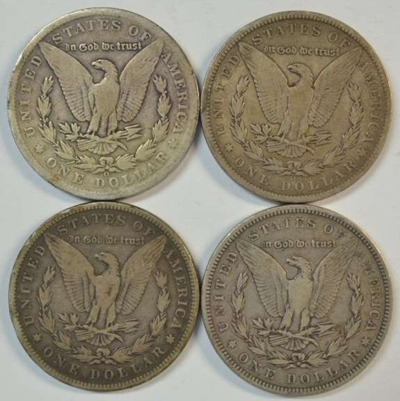 4 diff. Morgan Silver Dollars 1880 to 1890-O. Circs
