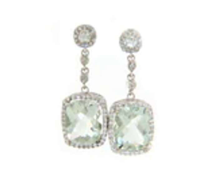 Majestic White Gold Prasiolite and Diamond Dangle Earrings