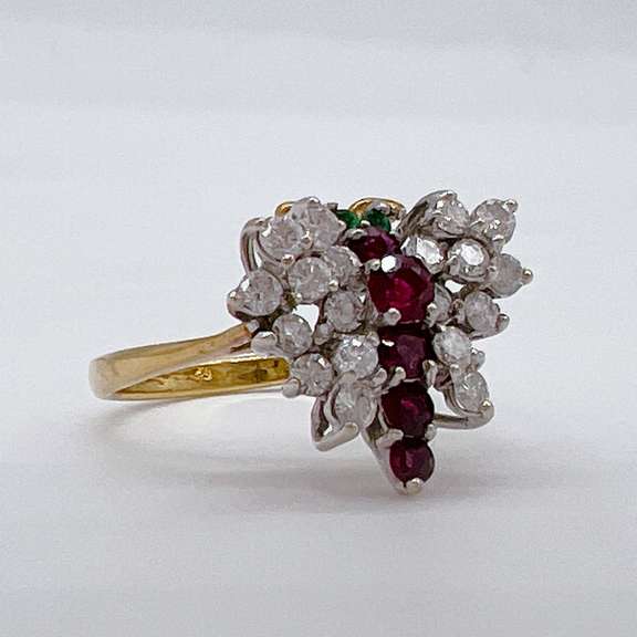 18kt Gold, Diamond, Ruby, & Emerald Butterfly Ring